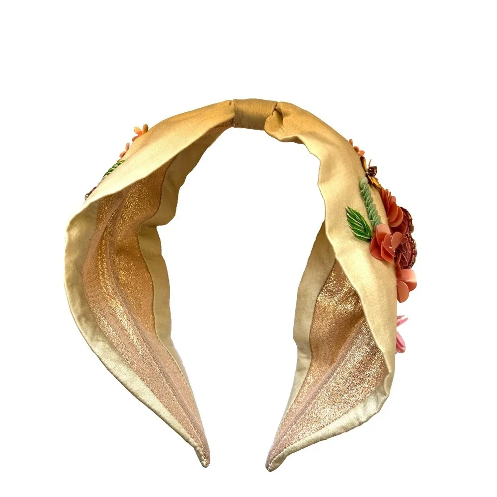 Powder Design Hand Embellished Floral Headband Sequin Bead Sage Pink Boho EUC